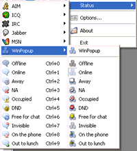 WinPopup Protocol Status Menu - Меню статуса плагина